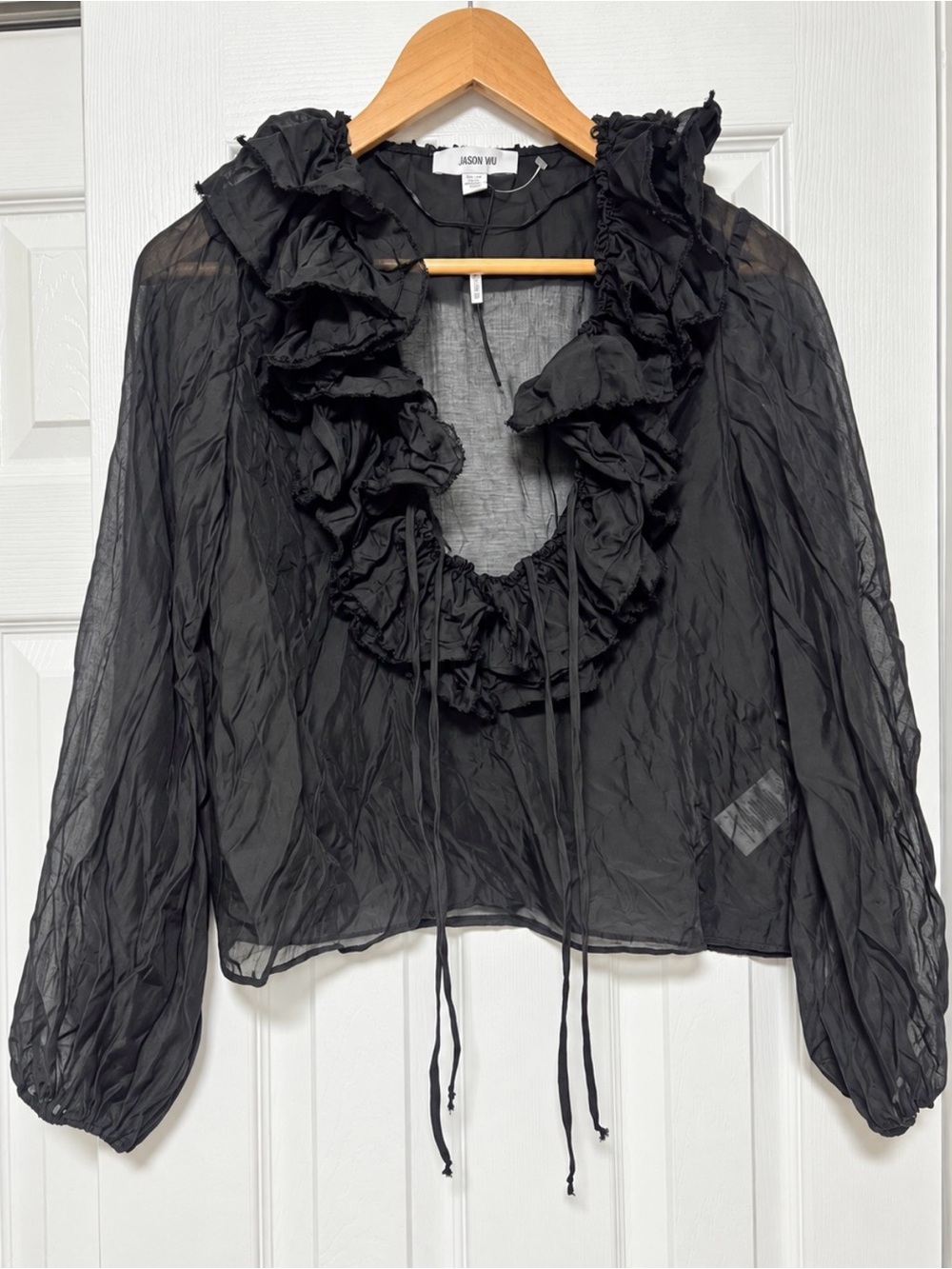 Jason Wu Black Sheer Ruffle Blouse Long Sleeve NWOT Size XS